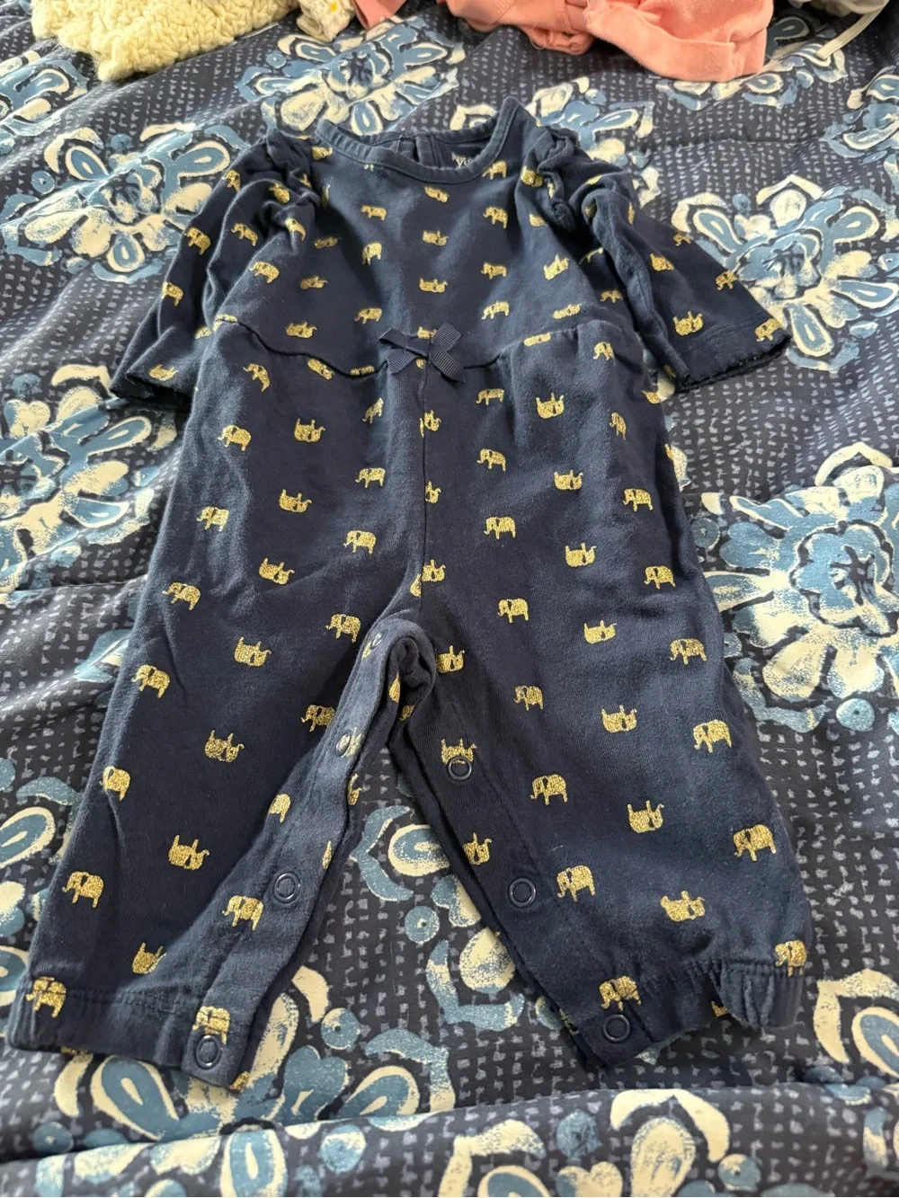 Carter's Navy Baby Bodysuit with Gold Elephant Accents